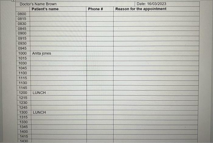 Solved In your manual appointment book, schedule the | Chegg.com