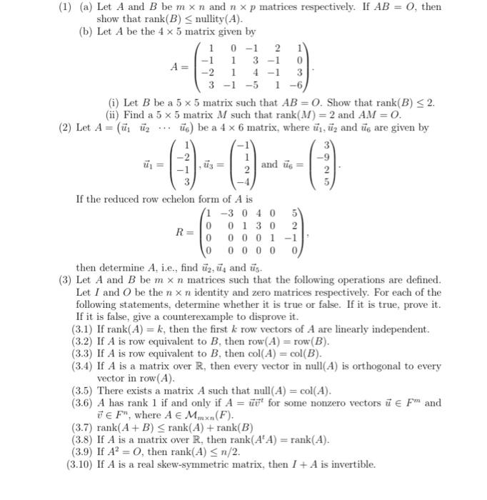 Solved (1) (a) Let A And B Be M×n And N×p Matrices | Chegg.com