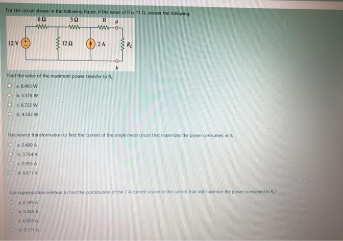Solved For the circuit shown in the following figure if the | Chegg.com
