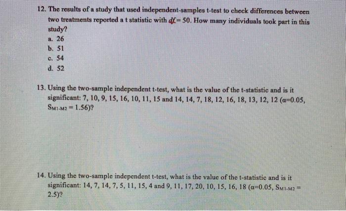 Solved 1. The single sample t-test: a. compares a sample | Chegg.com