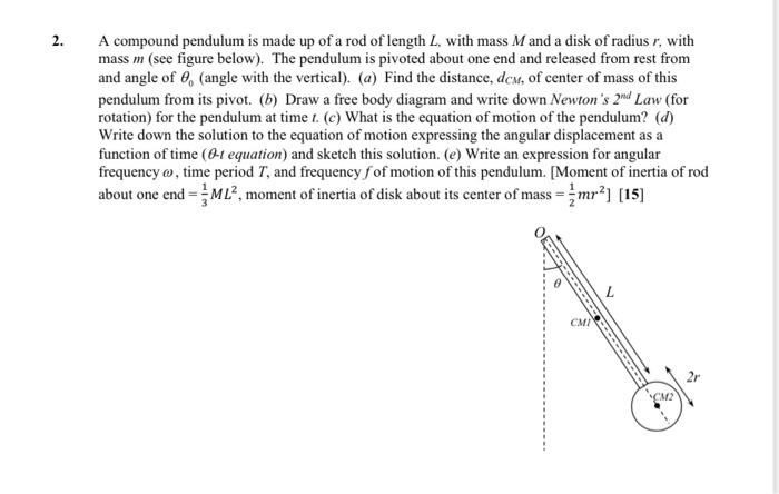 Solved 2. A compound pendulum is made up of a rod of length | Chegg.com