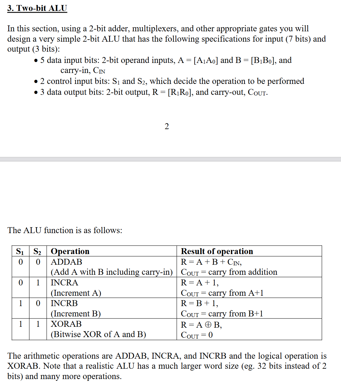 Solved design a 2 ﻿bit ALU considering the following | Chegg.com