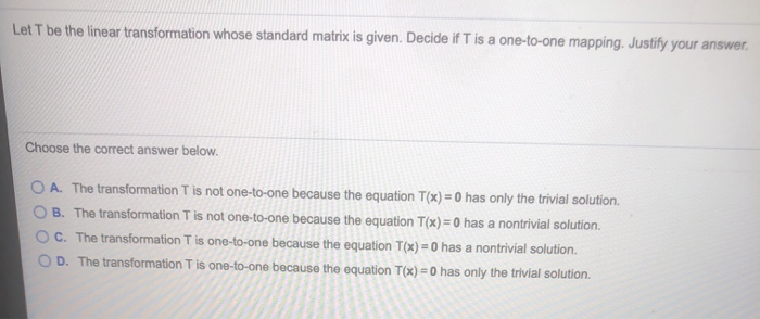 Solved Let T be the linear transformation whose standard | Chegg.com