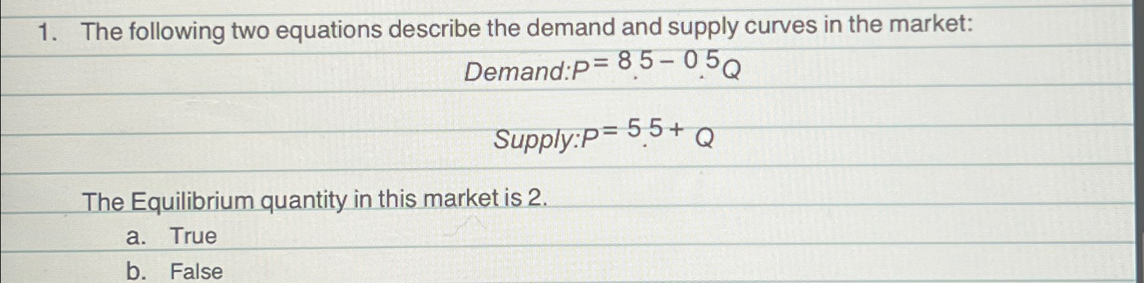 Solved The following two equations describe the demand and | Chegg.com