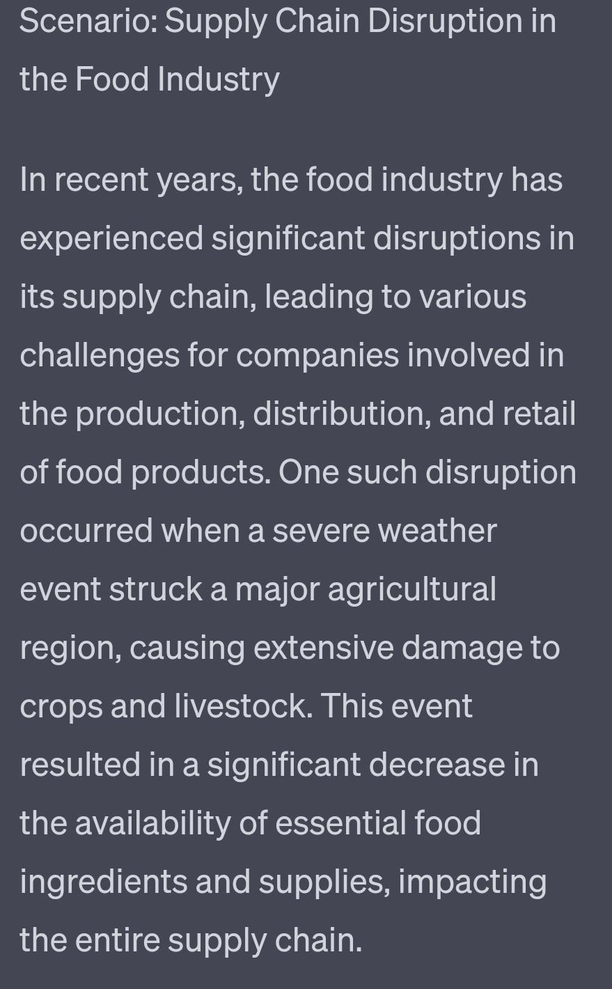 Solved Scenario: Supply Chain Disruption in the Food | Chegg.com