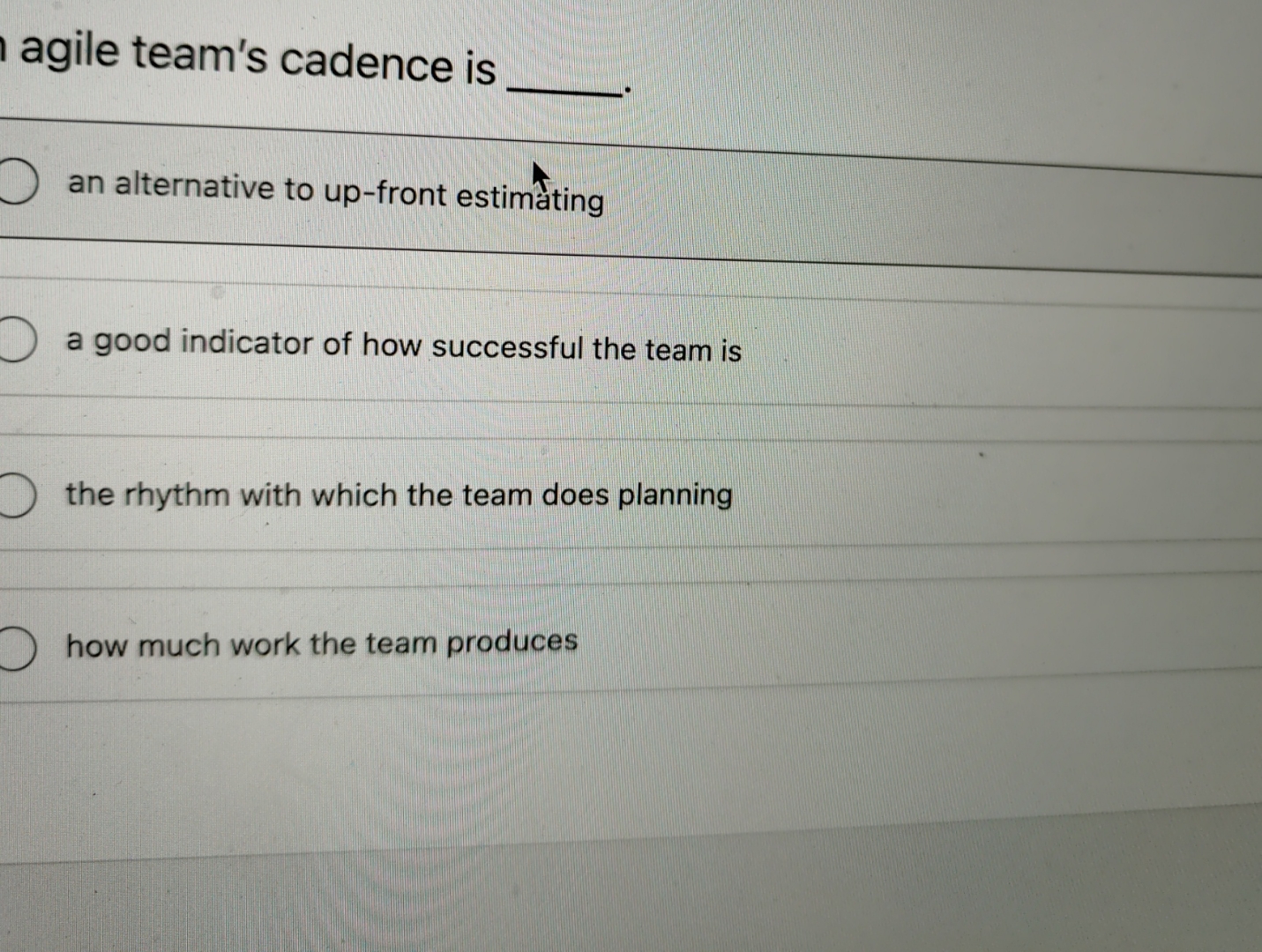 Solved agile team's cadence is q, -an alternative to | Chegg.com