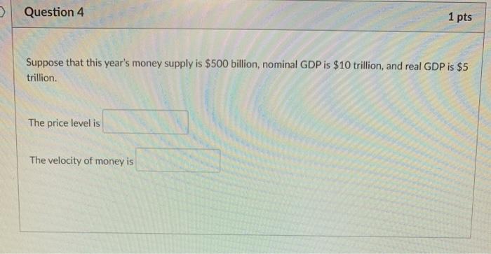 Solved Question 4 1 pts Suppose that this year's money | Chegg.com