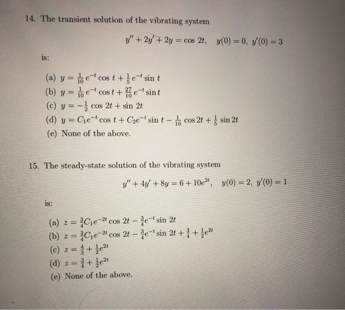 Solved 14. The transient solution of the vibrating system y