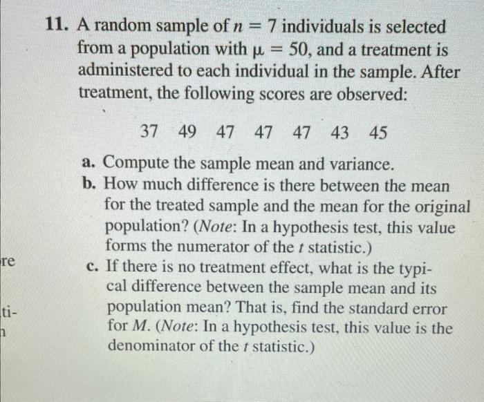 Solved 1. A random sample of n=7 individuals is selected | Chegg.com