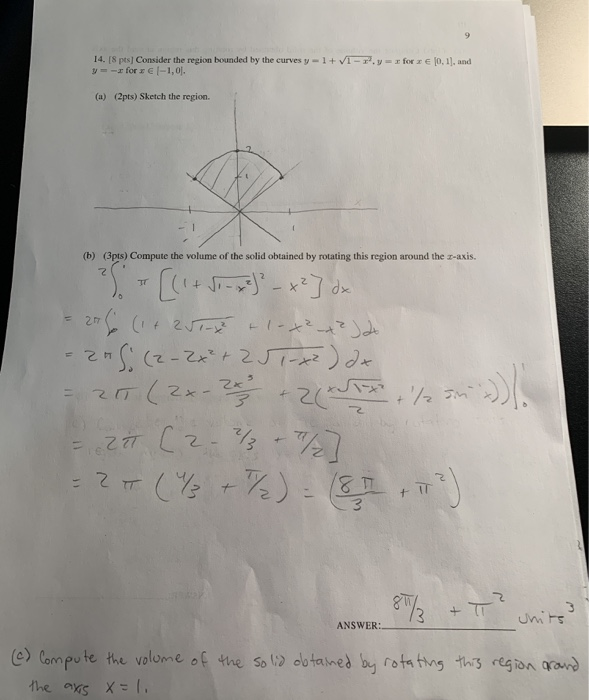Solved 14. [8 pts] Consider the region bounded by the curves | Chegg.com