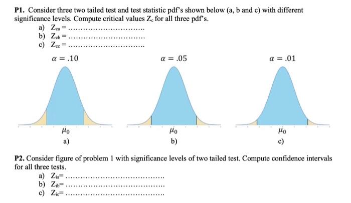 Solved P1. Consider three two tailed test and test statistic | Chegg.com