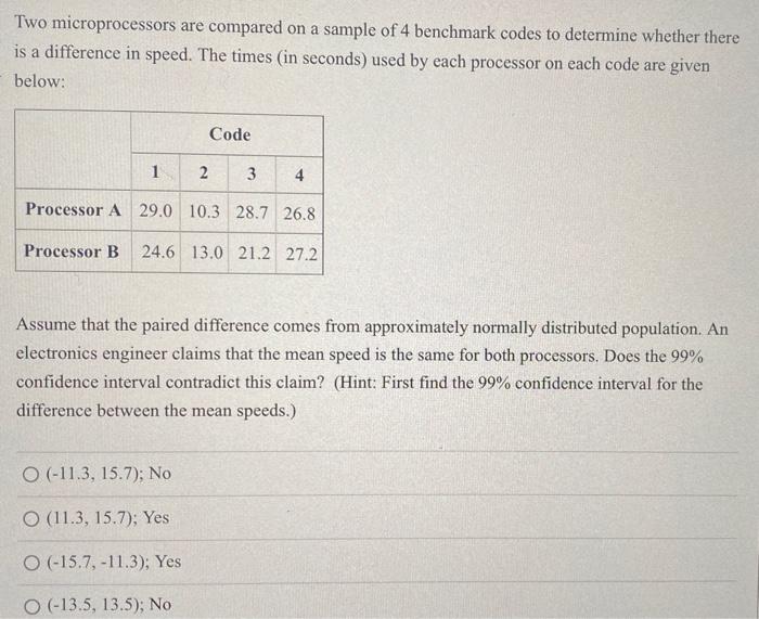 Solved Two microprocessors are compared on a sample of 4 | Chegg.com
