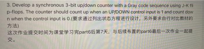 Solved 3. Develop a synchronous 3-bit up/down counter with a | Chegg.com