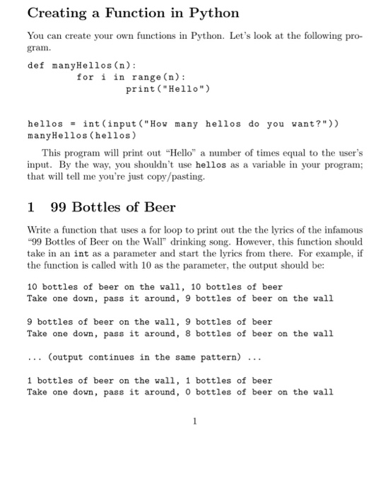 Solved Creating a Function in Python You can create your own | Chegg.com