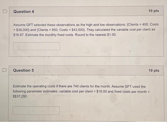 Solved GFT's current cost model is total costs equals | Chegg.com