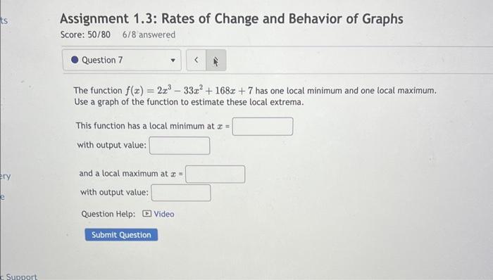 assignment 1.3 rates of change and behavior of graphs