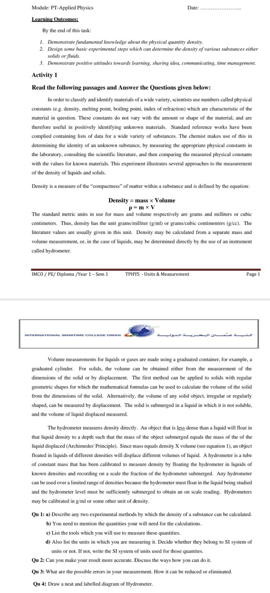 Solved Module: PT-Applied Physics Date: Learning Outcomes: | Chegg.com