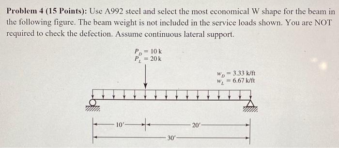 Solved Problem 4 (15 Points): Use A992 Steel And Select The | Chegg.com