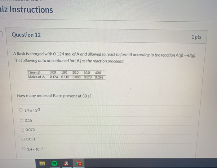 Solved uiz Instructions Question 12 1 pts Aflask is charged | Chegg.com
