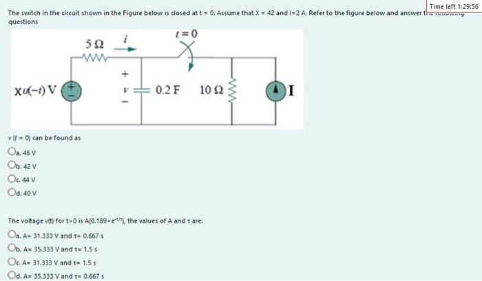 Solved Time left 1:29:56 The switch in the circuit shown in | Chegg.com