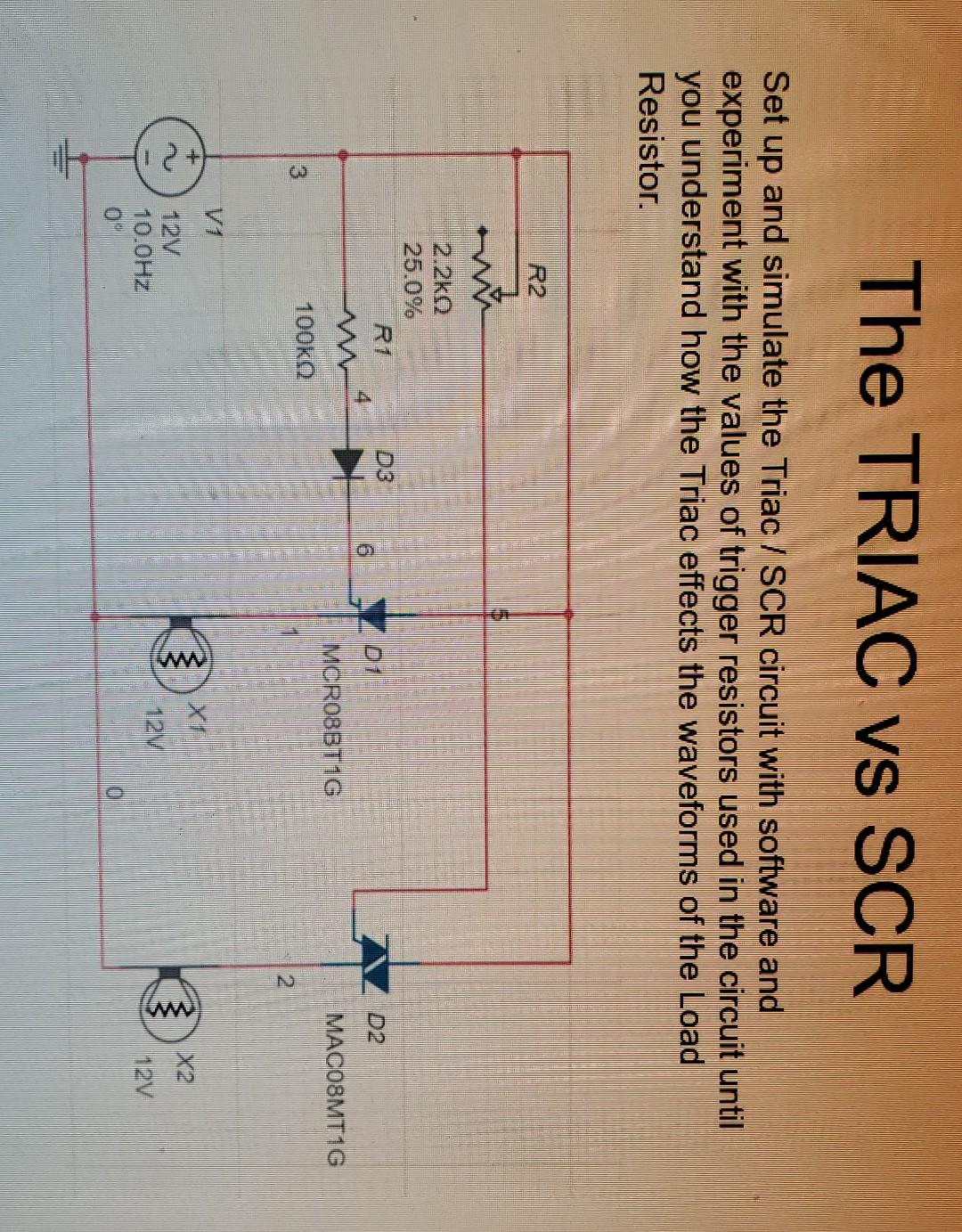 Solved The TRIAC VS SCR Set up and simulate the Triac / SCR | Chegg.com