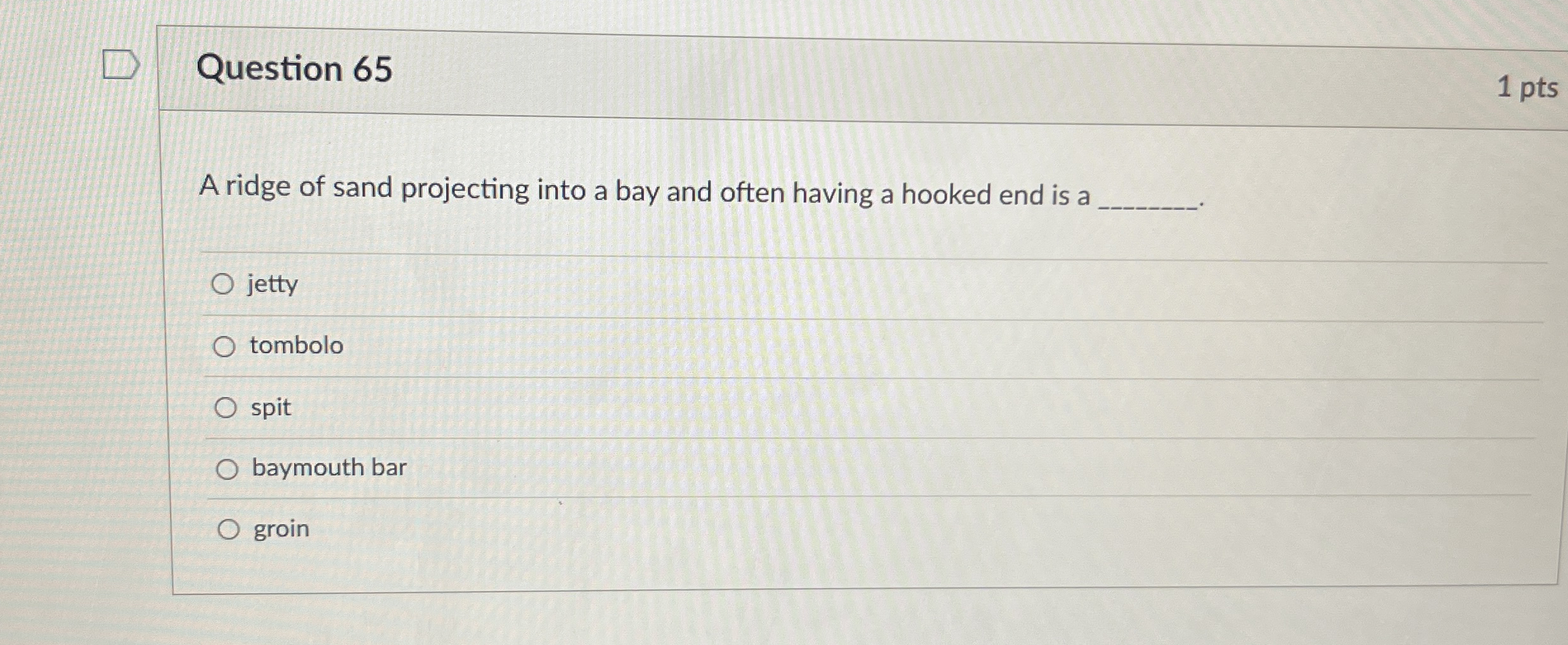 Solved Question 65A ridge of sand projecting into a bay and