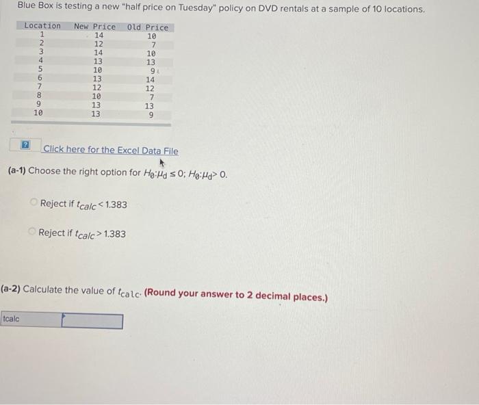 Solved Click here for the Excel Data File (a-1) Choose the | Chegg.com