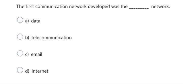 Solved The first communication network developed was | Chegg.com