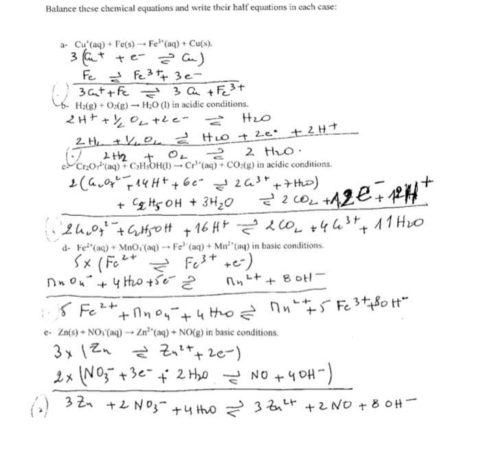 Solved Balance these chemical equations and write their half