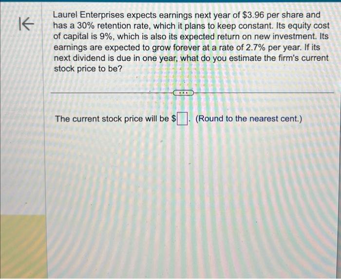 Solved Laurel Enterprises expects earnings next year of