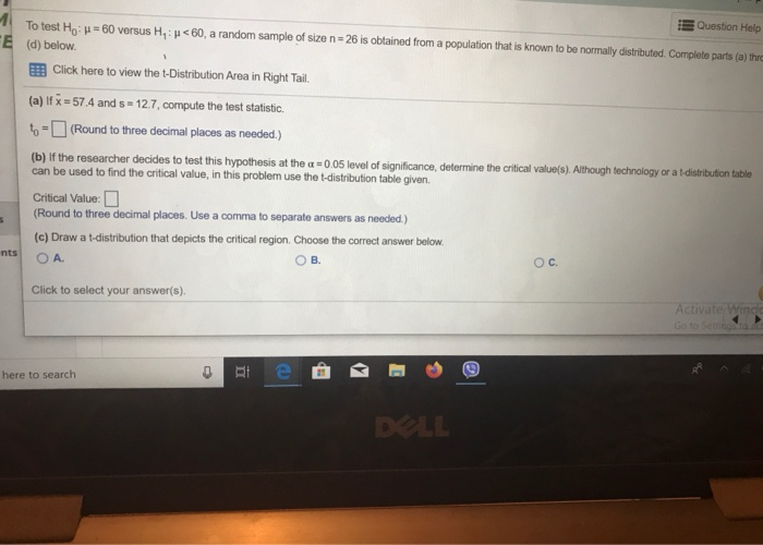 Solved To Test Ho: U=60 Versus H,: U