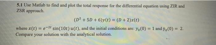 Solved 5.1 Use Matlab to find and plot the total response | Chegg.com