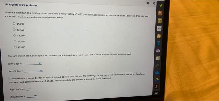 Solved 16. Algebra word problems 0 x Brian is a salesman at | Chegg.com