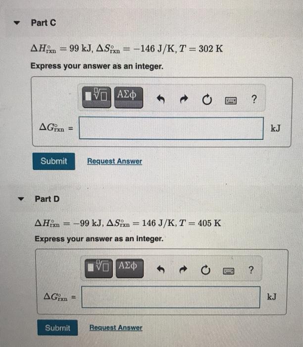Solved Calculate the change in Gibbs free energy for each of | Chegg.com