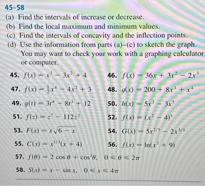 Solved 45−58 (a) Find the intervals of increase or decrease.