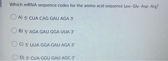 Solved Which amino acid sequence is coded for by the mRNA | Chegg.com