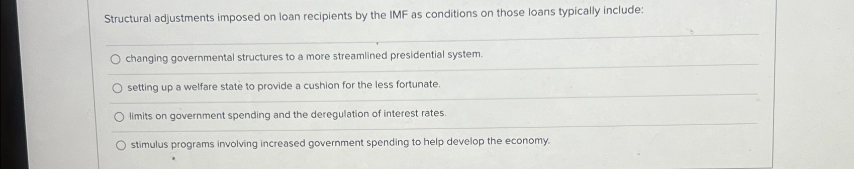 Solved Structural adjustments imposed on loan recipients by | Chegg.com