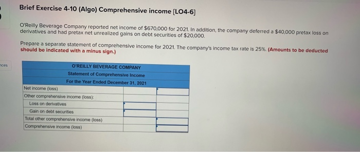 Solved Brief Exercise 4 10 Algo Comprehensive Income 6962