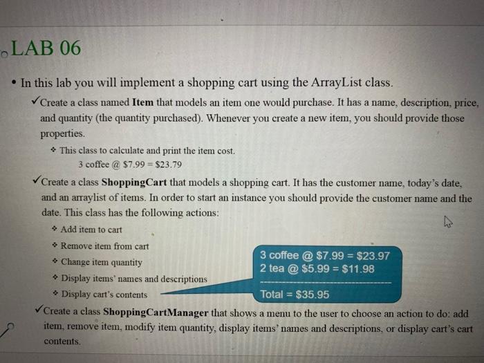 Solved LAB 06 . In this lab you will implement a shopping