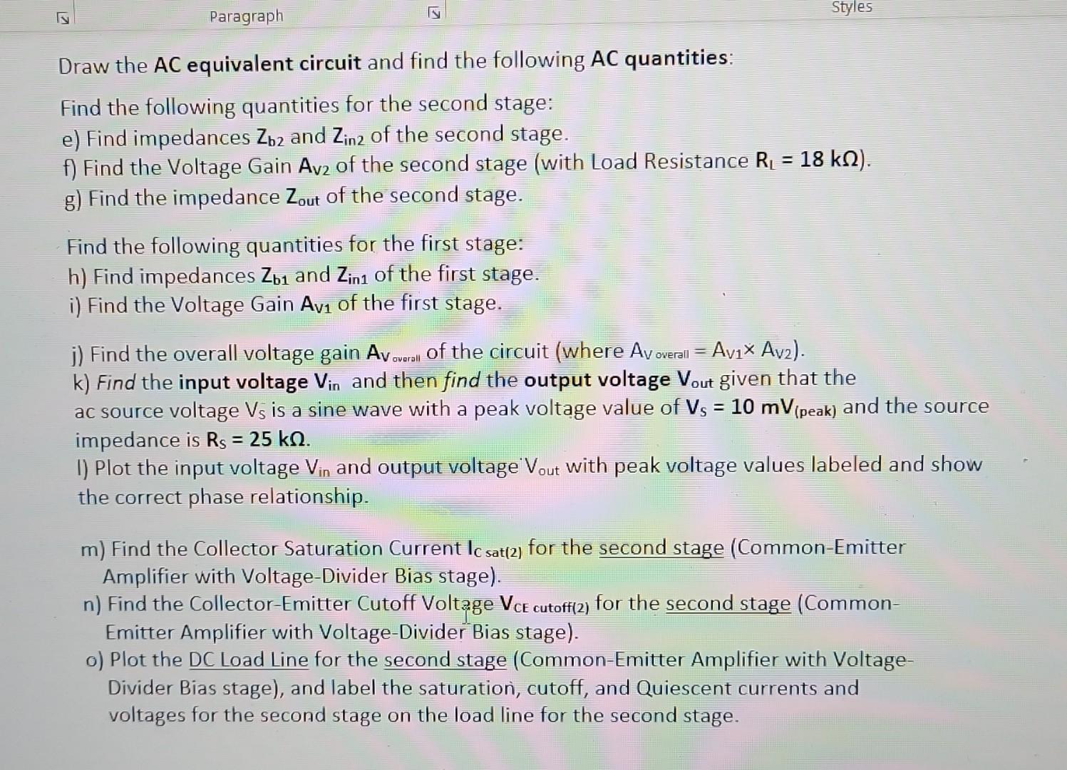 Draw the AC equivalent circuit and find the following | Chegg.com