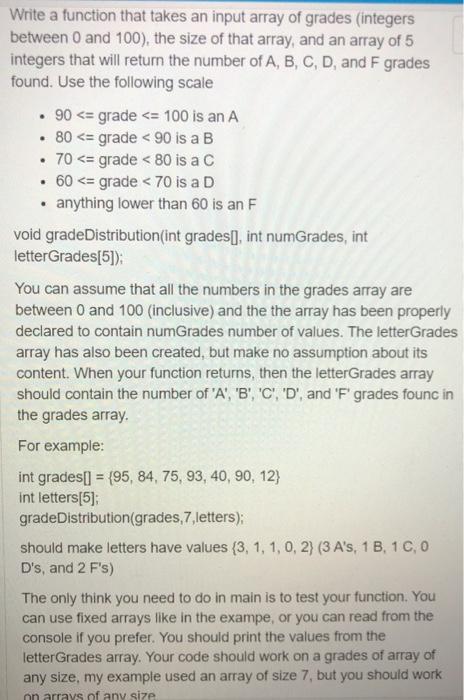 Solved Write a function that takes an input array of grades | Chegg.com
