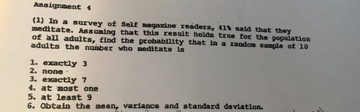 Solved Assignment 4 (1) In A Survey Of Self Magazine | Chegg.com