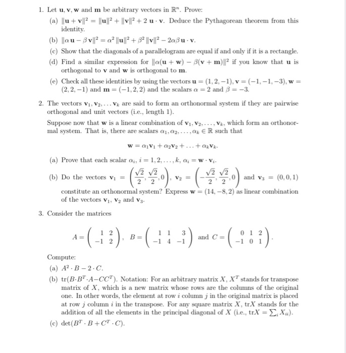 Solved 1. Let u, v, w and m be arbitrary vectors in R