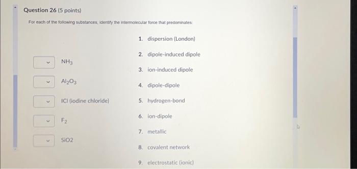 Solved Question 26 (5 points) For each of the following | Chegg.com