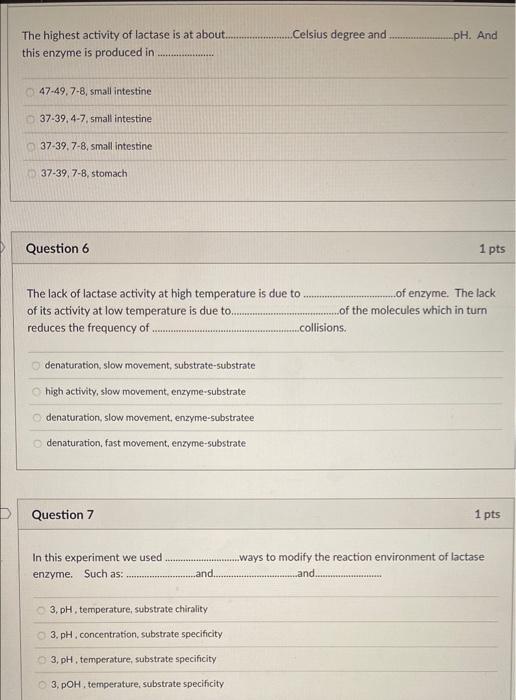 Solved Enzyme LactaseLab 11 The highest activity of lactase