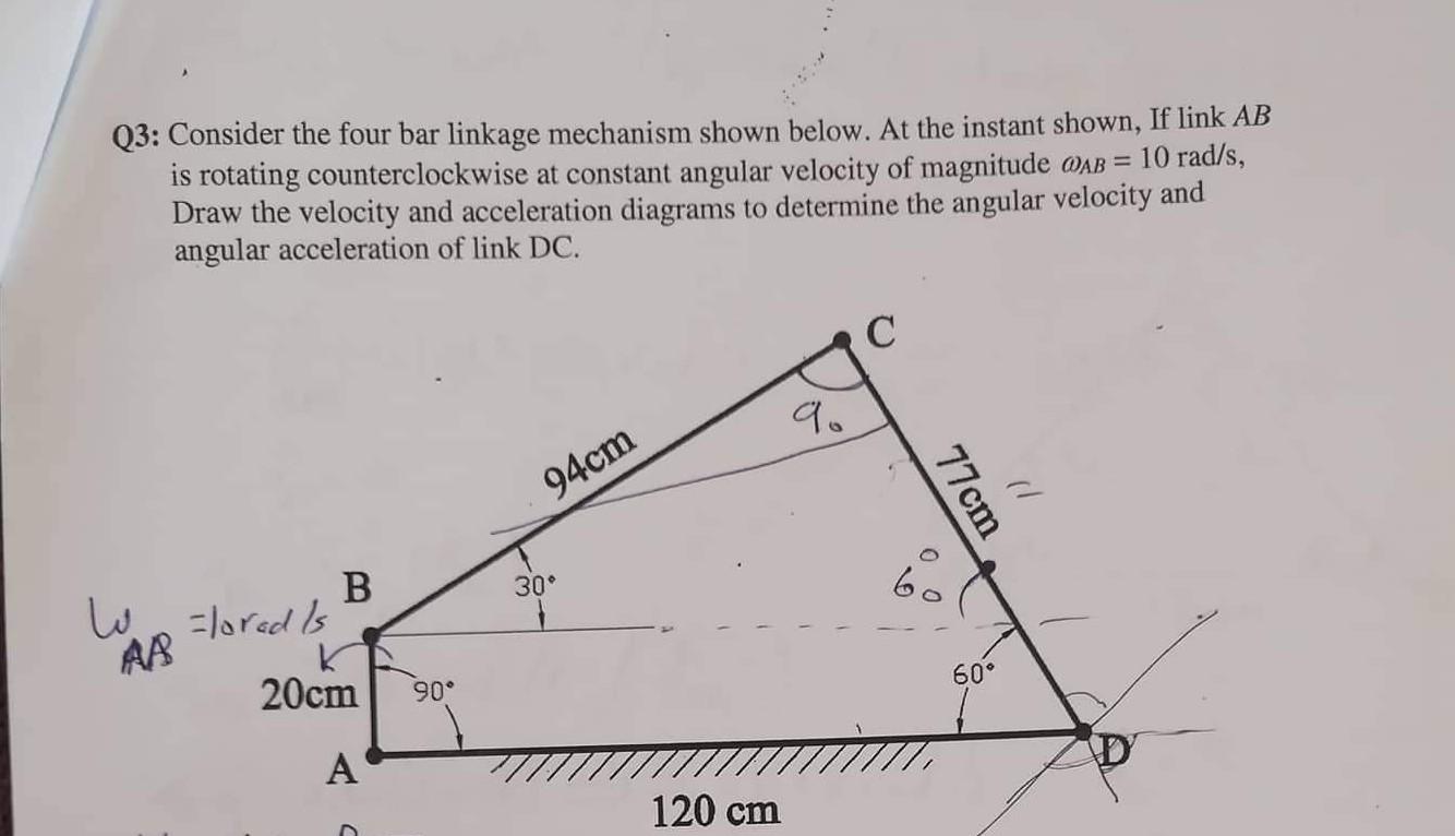 Solved Q3: Consider the four bar linkage mechanism shown | Chegg.com