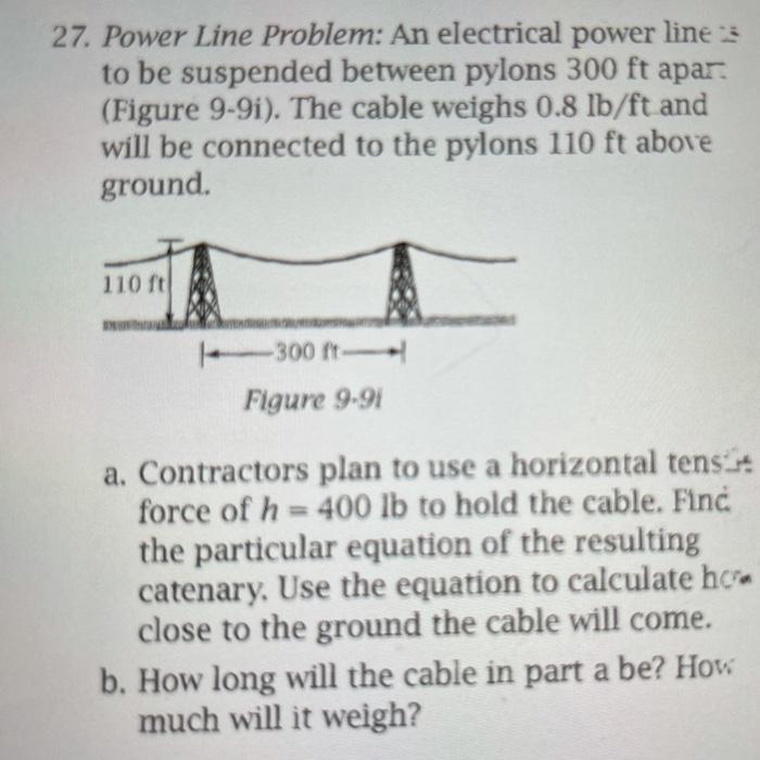 Solved 27. Power Line Problem: An electrical power line 3 to | Chegg.com