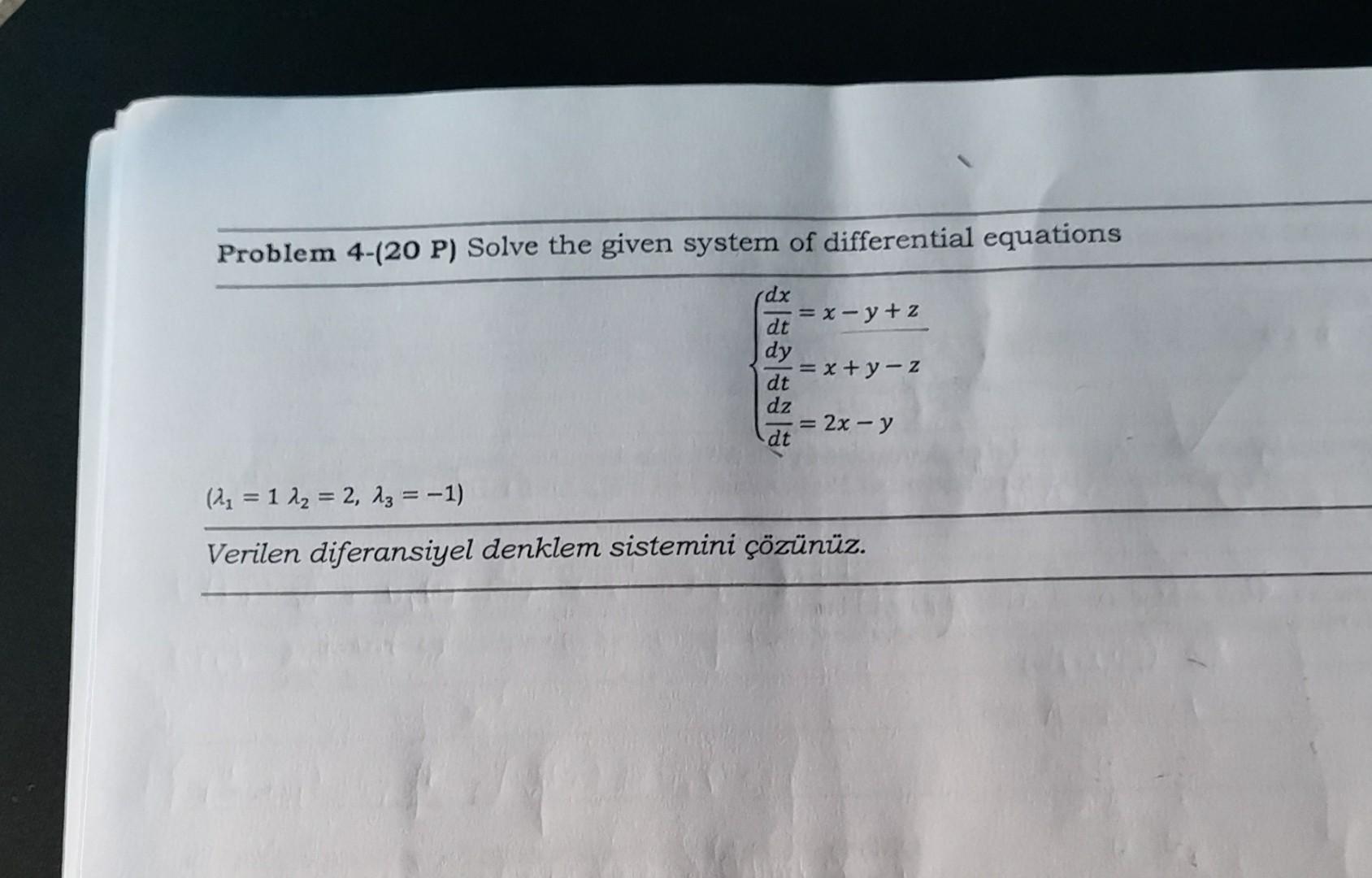 Solved Problem 4-(20 P) Solve the given system of | Chegg.com