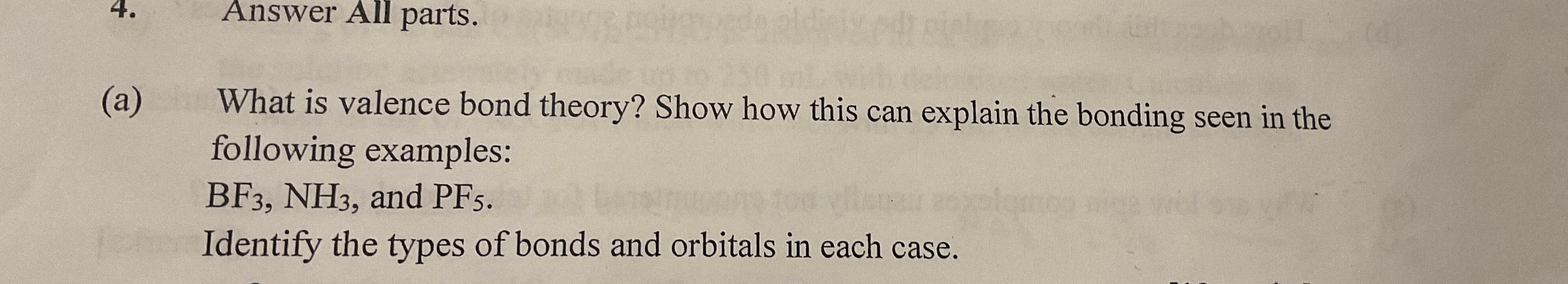 Solved a What Is Valence Bond Theory Show How This Can Chegg