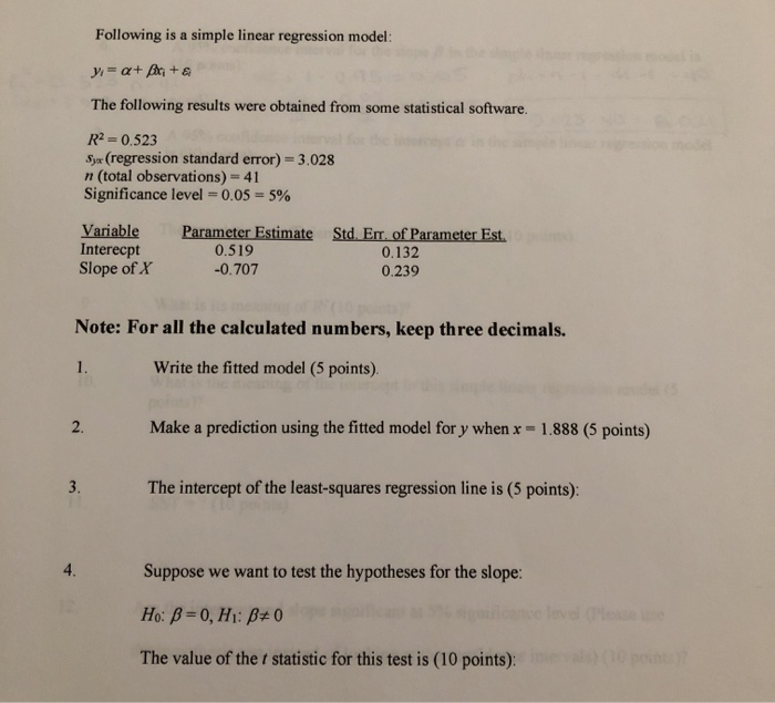 Solved Following is a simple linear regression model: y = a | Chegg.com
